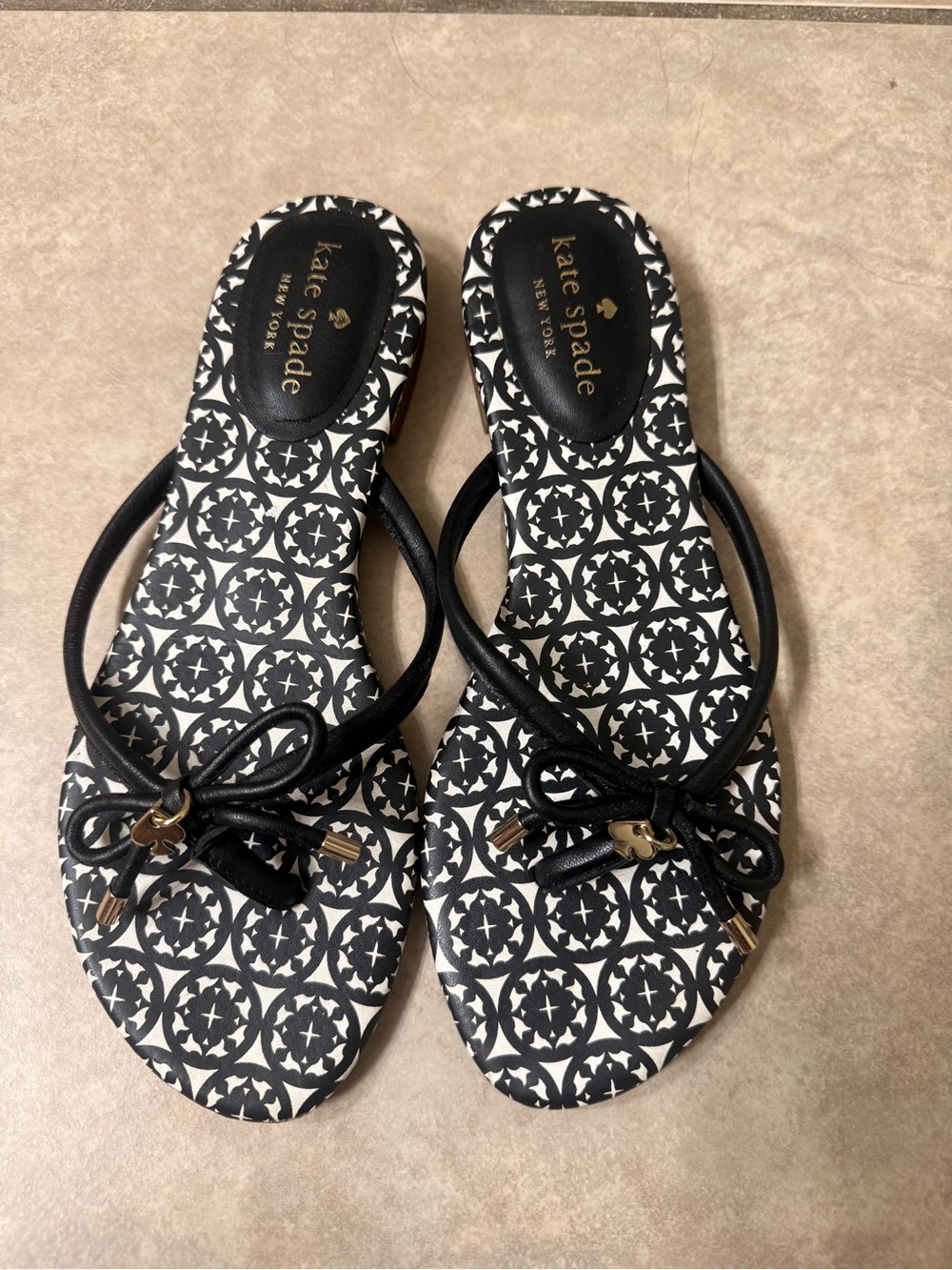 kate spade Black & White Patterned Bow Sandals